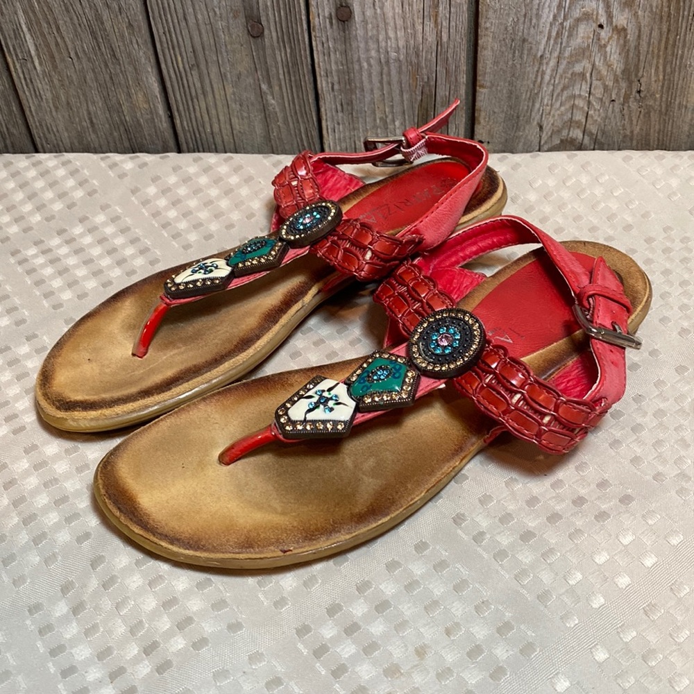 Red and Tan Women's Sandals